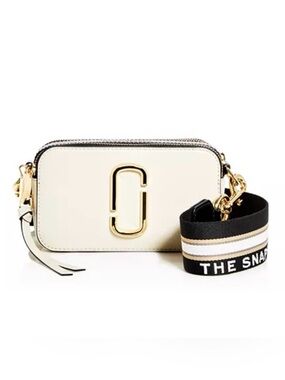 Marc Jacobs Cream Snapshot Crossbody with Black & Gold Strap Accents